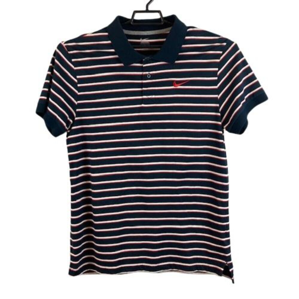 Nike Men's Large 100% Cotton Short Sleeve Golf Polo Shirt Red White Blue Striped